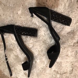 Kenneth Cole black suede rhinestone heel sandal